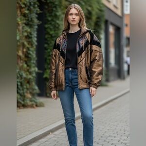 Rare Vintage Karizma 80’s Bomber Jacket gold and black